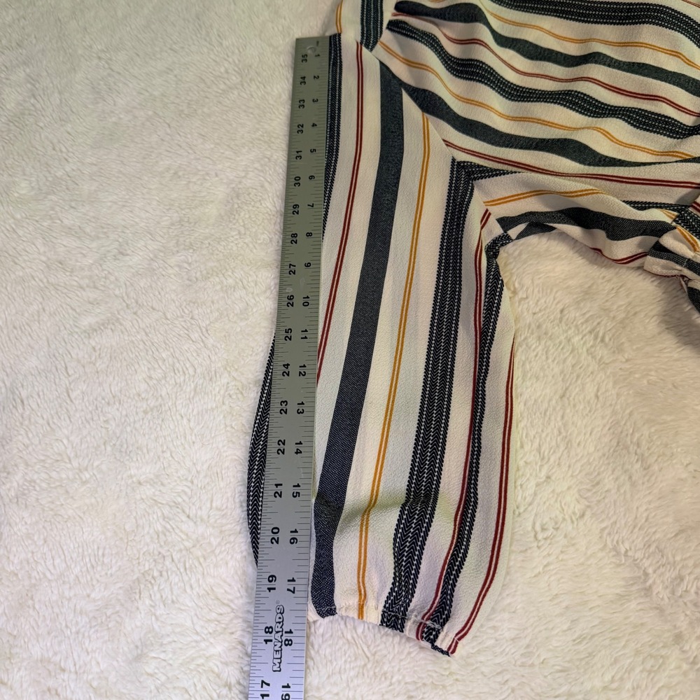 Monteau Los Angeles Striped Wrap Dress Navy Orange Cream V-Neck Pockets Large - Picture 14 of 16